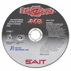This cut-off wheel is designed for cutting carbon and stainless steel in fabrication, maintenance, and repair applications. It features 36-grit zirconia alumina abrasive in the Z-Tech series. Wheel dimensions: 4-1/2" diameter, 0.09" thickness, 7/8" arbor hole.