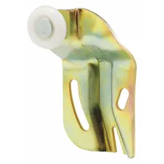 This hanging door roller is designed for use in sliding door applications. It measures 2 1/2 inches in length and 3 3/4 inches in width, with a maximum weight capacity of 50 pounds per pair (1 PR). Suitable for supporting sliding doors in various settings.