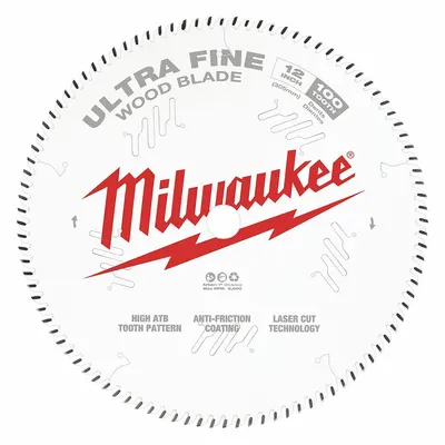 MILWAUKEE Circular Saw Blade: 12 in Blade Dia., 100 Teeth, 0.12 in Cut Wd, 1 in Arbor Size - Wood-Cutting Blades