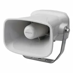 This horn alarm from PATLITE produces a horn sound for indoor and outdoor use. It operates on 12 to 24V DC and consumes 8 W. The unit is housed in a Light Gray enclosure and is suitable for general industrial signaling applications such as machine status indication or fault alerts.