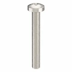 Pan head machine screws with Phillips drive, #4 drive size, 60 mm length. Made of 18-8 stainless steel with plain finish. Suitable for general fastening applications where a low-profile head and corrosion resistance are required. Sold in a 5-pack.
