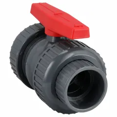 This 3-inch PVC ball valve is a straight, standard port, two-way valve with socket x FNPT connections. It is manually operated via a lever handle for on/off flow control in industrial piping systems. Typical applications include water treatment, chemical processing, and irrigation where corrosion resistance is required.