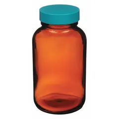 Amber Wide Mouth Glass Lab Bottles, 250 mL, 45-400, 65 mm Body Dia, Case of 24