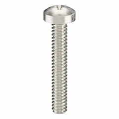 Pan head machine screws with M1.6x0.35 thread, 10 mm length, made from 18-8 stainless steel with a plain finish. Phillips drive with #0 drive size. Supplied in a 50-piece pack. Suitable for general fastening applications in machinery, electronics, and assembly work.