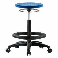 Polyurethane Lab Stool, 22-32 in Height, 13 in Seat, Fiberglass Base, 5 Casters, IPHBSO-RG-BF-RC-BLU