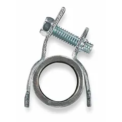 Steel electroplated silver clamp for 2 in RMC conduit. Used to secure rigid metal conduit in electrical installations requiring corrosion-resistant support.