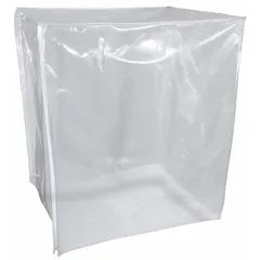 This clear PVC pan rack cover protects sheet pans and food racks from dust and contaminants during storage or transport. It measures 28 inches deep and 34 inches high, fitting standard pan racks in commercial kitchens and food service operations. Not insulated and not NSF certified.
