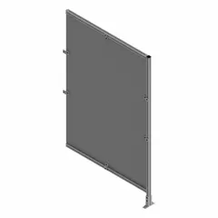 This unassembled wire mesh panel add-on kit is designed for integration into T-slot framing systems. It features a gray anodized/PVC-coated frame and a black square mesh panel. Typical applications include enclosing or guarding equipment in industrial workstations, machine guarding, and storage enclosures, providing visibility and ventilation.