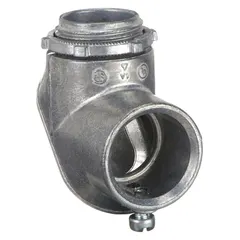 Zinc 90° elbow for rigid conduit systems. 1/2 in trade size, 2 1/2 in overall length. Used to change conduit direction in electrical installations.
