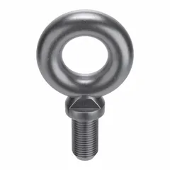This machinery eye bolt with shoulder is used for attaching slings, hooks, or cables in lifting applications. It features a steel plain finish, 5-inch shank length, 5-inch thread length, and 4-inch eye inside diameter. Nut not included. Made in USA.