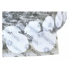 Pre-cut hook disc with adhesive acrylic backing for mounting or securing lightweight components. White nylon construction, 1 3/8 in diameter. Suitable for industrial assembly, panel building, and maintenance tasks.