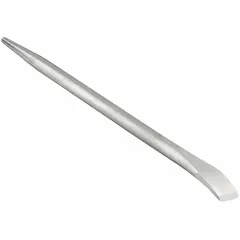 This 16-inch aligning pry bar features a chisel/point end with an offset/straight end angle. It is constructed from fully through hardened steel heat treated to 35-40 HRC. Used for aligning machinery, lifting heavy components, and prying apart tight assemblies in industrial maintenance and manufacturing.