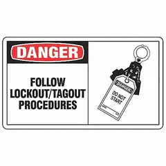 This 5-pack of adhesive-mounted danger signs is used to mark equipment requiring lockout/tagout procedures before maintenance. Each sign measures 3 1/2 in x 5 in nominal size, is 0.02 in thick, and made of vinyl. It is not retroreflective and does not glow in the dark, suitable for indoor safety labeling applications.
