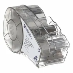 Acrylic permanent adhesive label cartridge with halogen-free material properties. Contains 121 precut labels sized 3/4 in x 1 in. Designed for thermal transfer printing on the M210 printer series. Suitable for wire, component, and equipment identification in industrial environments.