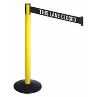 RETRACTA-BELT Barrier Post with Belt: Black, No Pattern, This Lane Closed, 10 ft Belt Lg, Yellow (MPN 331YA-TLC)