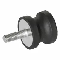 This vibration-isolating mount features a natural rubber isolator body in a male x female configuration. It is designed to reduce transmitted vibration and shock from rotating or reciprocating equipment, such as pumps, compressors, and machinery. The hourglass shape provides flexibility and damping for noise and vibration control