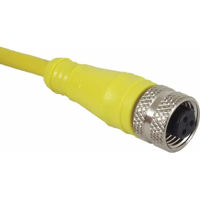IFM Cordset: 1/2"-20 Female Straight x Bare Wire, 3 Pins, Yellow, PVC, 2 m Cable Lg - Single-Ended Cordsets