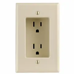 General-purpose duplex receptacle rated 125V AC, 15A with NEMA 5-15R configuration (2-pole/3-wire grounding). Ivory finish. Suitable for use in residential and commercial branch circuits for standard power connections.