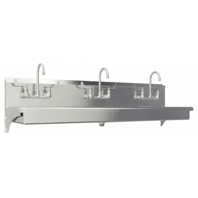 SANI-LAV Wash Station: 3 Stations, 5 in Bowl Dp, 65 in Bowl Lg, 16 1/2 in Bowl Wd - Three-Station Wall-Mounted Wash Stations with Faucets