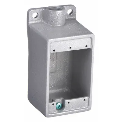 HUBBELL KILLARK Electrical Box: Iron, Rectangular, 1 Gangs, 1/2 in Hub Size, 28 cu in Capacity - Iron Weatherproof Electrical Boxes