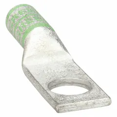 This one-hole compression lug is designed for terminating 1 AWG stranded copper wire. It features a 1/2 in stud size and a long barrel, suitable for industrial electrical connections such as power distribution and control panels. Made from copper.