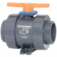 This manual two-way ball valve features a 3/8 in PVC straight body with a locking tee for secure positioning. Rated for 250 psi maximum cold working pressure, it is suitable for on/off flow control in industrial piping systems handling water, chemicals, or corrosive fluids.