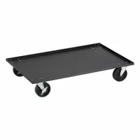 Black lipped solid-deck cabinet dolly, 7 in H x 37 in W x 25 in D, with 300 lb capacity. Features (2) rigid and (2) swivel casters with brake for stable transport and positioning. Used for moving cabinets, appliances, and equipment in warehouses and industrial settings