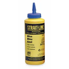 Blue marking chalk for use with chalk lines and reels. The 8 oz container features a flip-top cap for easy dispensing. Provides high-visibility lines on rough or porous surfaces such as concrete, wood, and metal.