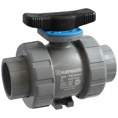 This PVC ball valve features a vented-ball design for pressure relief and a straight body with Class 150 flange connections. The three-piece construction allows for inline maintenance. A locking tee handle provides secure operation. Suitable for industrial piping systems requiring corrosion resistance and flow isolation.