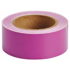 This purple vinyl banding tape is used for color-coding pipes in industrial facilities to identify contents or hazard levels. The tape is 2 inches wide and 90 feet long (1,080 inches total), non-reflective, and wraps around pipes for clear visual marking.