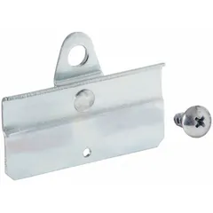 Steel, zinc-plated silver clip for securing bins to round-hole pegboard with 1/4 in or 1/8 in peg holes and 1 in hole spacing. Surface-mount design with screw-in locking system; includes screws. Pack of 5.