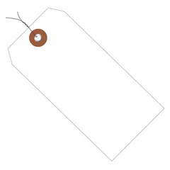 White plastic tag with pre-attached wire for secure fastening. Measures 6-1/4 inches high by 3-1/8 inches wide. Supplied in a pack of 100. Used for labeling and identifying parts, equipment, or shipments in industrial and logistics settings.