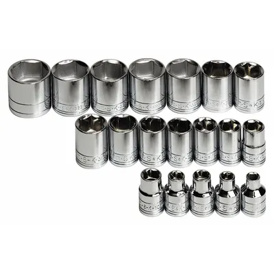 SK PROFESSIONAL TOOLS Socket Set: 3/8 in Drive, 19 Piece, 6-Point, Metric - SAE & Metric Socket Sets