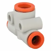 SMC Push-Fit Tee Fitting: 1/4 in OD x 1/4 in OD x 5/16 in OD Size, Polybutylene Terephthalate, White (MPN KQ2T07-09A)
