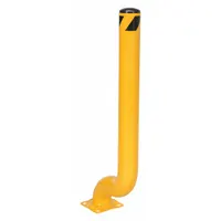 Carbon steel offset bollard with yellow finish, 4 1/2 in diameter and 48 1/8 in install height. Bolt-on design for permanent installation. Used to protect building corners, equipment, and pedestrian areas from vehicle impact in warehouses, loading docks, and industrial facilities