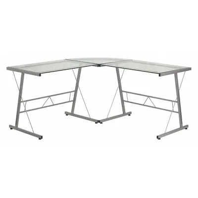 FLASH FURNITURE NAN-CD-22181-GG L-Shaped Glass Desk with Silver Metal Frame - L-Shaped Desks