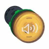 This 240V AC buzzer alarm with steady light provides audible and visual signals for industrial control panels and machinery. It features a continuous or intermittent signal with adjustable sound level. Connection is via screw terminals. Dimensions: 2 5/32 in height, 1 1/8 in width, 7/8 in diameter