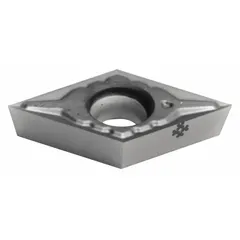 Diamond indexable turning insert for precision machining of non-ferrous materials, composites, and abrasive alloys. Designed for finishing cuts in turning, boring, and profiling operations.