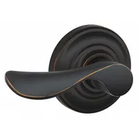 This SCHLAGE passage lever lockset features an Andover style with an Aged Bronze and Brass finish. It is ADA compliant and designed for interior doors where locking is not required, such as hallways or closets. The ANSI F75 function allows free passage from both sides