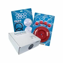 This fluid end repair kit is designed for rebuilding the wetted chamber of 3-inch air-operated double-diaphragm pumps. It includes Santoprene elastomer components to restore sealing and flow performance. Suitable for maintenance in applications handling abrasive, viscous, or corrosive fluids.