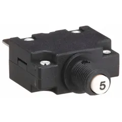Panel Mount Circuit Breaker: 5 A Amps, 125/250V AC, 32V DC, 3/8 in Collar, 1.78 in Dp, 1/4 in Tab (MPN CMB-053-27G3N-W-A/05). Key specifications — Terminal Connection: 1/4 in Tab; AC Voltage Rating: 125/250V AC; DC Voltage Rating: 32V DC; Mounting Type: 3/8 in Collar.