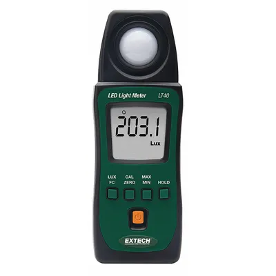 EXTECH Light Meter: Built-In Sensor/Pouch, ±3% Light Level Accuracy, LCD, Included - Standard Light Meters