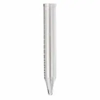 This 15 mL centrifuge tube is made of clear polystyrene with a conical bottom and natural body color. It is graduated for volume measurement and supplied without a closure. Commonly used in laboratory centrifugation for sample separation and pelleting