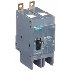 The SIEMENS BQD230 is a 2-pole, bolt-on miniature circuit breaker rated 30 A at 480V AC with a 14kA interrupting capacity. It provides overcurrent protection for branch circuits in industrial electrical distribution systems, typically used in panelboards.