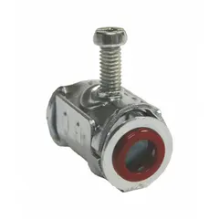 Steel straight connector with set screw clamp for securing and terminating AC (armored cable) to electrical boxes or enclosures. 1/2 in trade size, 1/2 in NPT thread, non-insulated, gray finish. UL Listed.