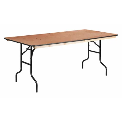 FLASH FURNITURE Folding Table: Rectangle Table Shape, Natural Tabletop, 30 in Dp, 72 in Wd - Standard Folding Tables