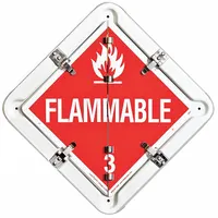 This flipchart is a full frame trailer flip placard holder designed for Hazard Class 3 (Flammable Liquid) placards. It measures 13 1/2 inches in both height and width. Used on trailers to display required hazard placards during transport of flammable liquids