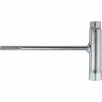 This chainsaw adjusting tool is used for tensioning the chain and removing the guide bar. It is designed for routine maintenance and field adjustments on compatible chainsaws