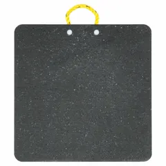 Square outrigger pad made of black HDPE, measuring 24 in length, 24 in width, and 1 in thickness. Provides a stable, load-distributing surface under outriggers of cranes, aerial lifts, and other equipment to prevent ground penetration and tipping.