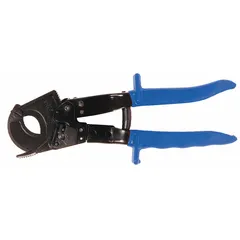 This ratcheting cable cutter features a shear cutting action for clean cuts on data cable up to 500 kcmil maximum diameter. The steel handle provides leverage and durability. With an overall length of 10 1/2 inches, it is suited for cutting electrical and data cables in telecommunications and plant maintenance applications.